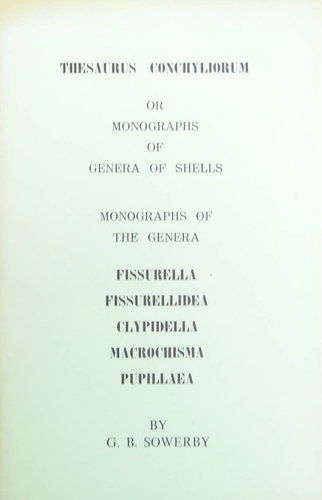 Thesaurus Conchyliorum - Monographs of the genre  - Fissurella etc