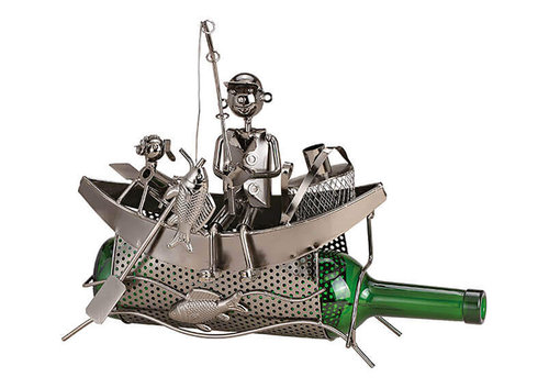 Weinflaschenhalter Angler im Boot ┼ Metall-Flaschen-Halter