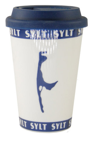 Kaffeebecher to GO Weiss mit blauen Sylt- Logo- 350ml