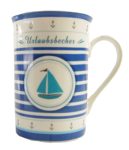 Kaffee-Becher- KRUG Sylt- Sylter Becher/blau-Weiss Segelschiff