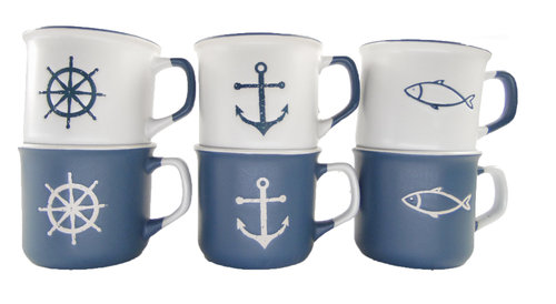 Keramik Becher ┼ Tasse maritim  - Anker ┼ Steuerrad ║ Fisch