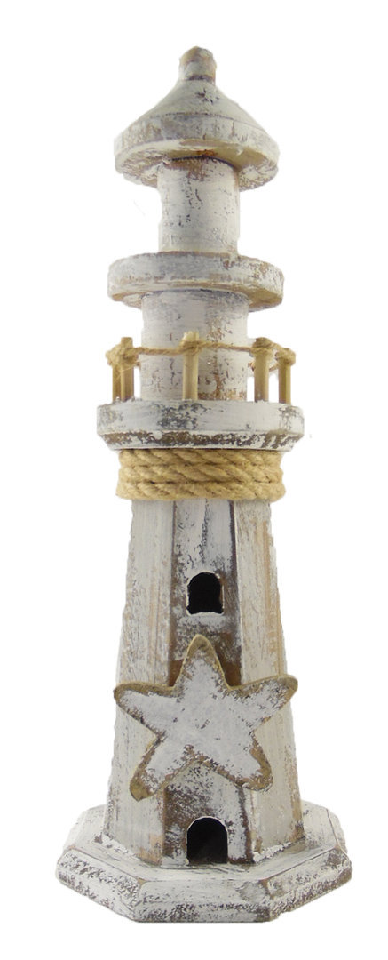 maritime Holz Serie grau-weiss ┼ Steuerrad ┼ Leuchtturm ┼ Rettungsring ┼ Truhe ┼ Möwe ┼ Deko Nautic Leuchttrum 31cm