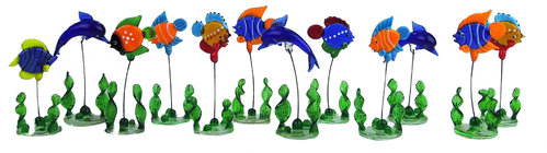 12er Set Glasfische ┼ auf Stab mit Pflanzen ┼ Höhe 10cm