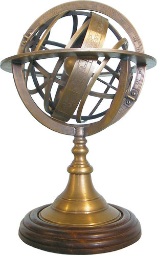 Messing Globus mit 18cm Durchmesser auf rundem Holzsockel