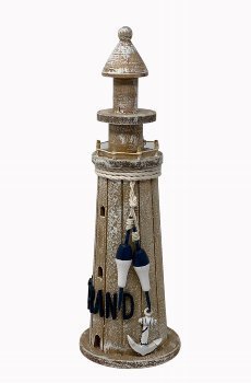 Holz Leuchtturm 3D Shabby ┼ 40cm mit Schriftzug und Boje