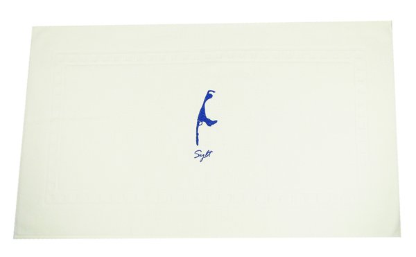 Dusch-Vorleger 50x90cm / blau oder Weiss/Baumwolle/Motiv Sylt/Bestickt weiss