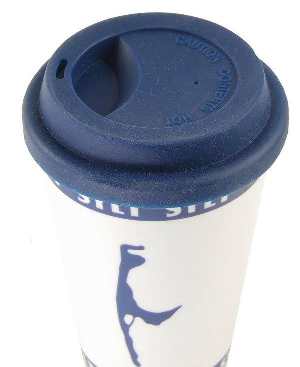 Kaffeebecher to GO Weiss mit blauen Sylt- Logo- 350ml