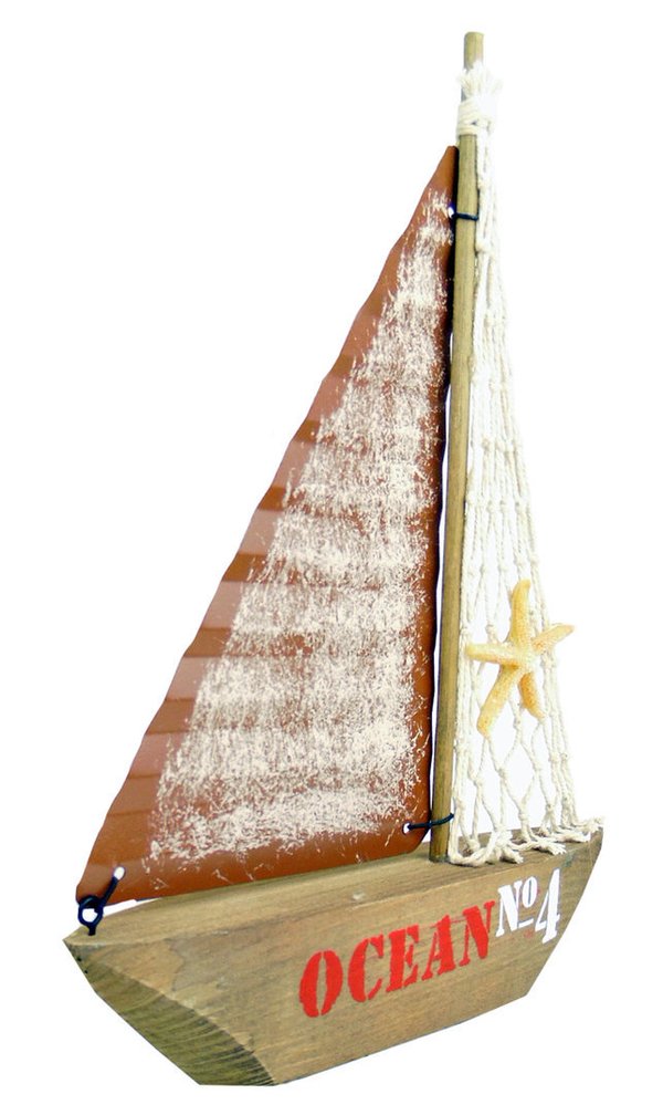 Segelboot mit Seestern und Netz 26cm